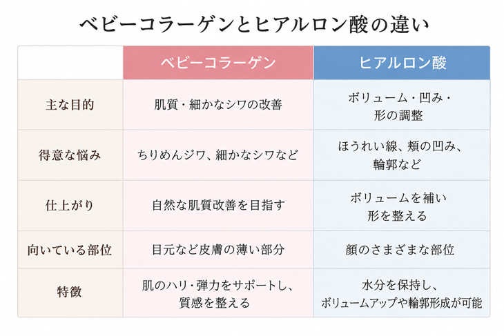ベビーコラーゲンとヒアルロン酸の違い